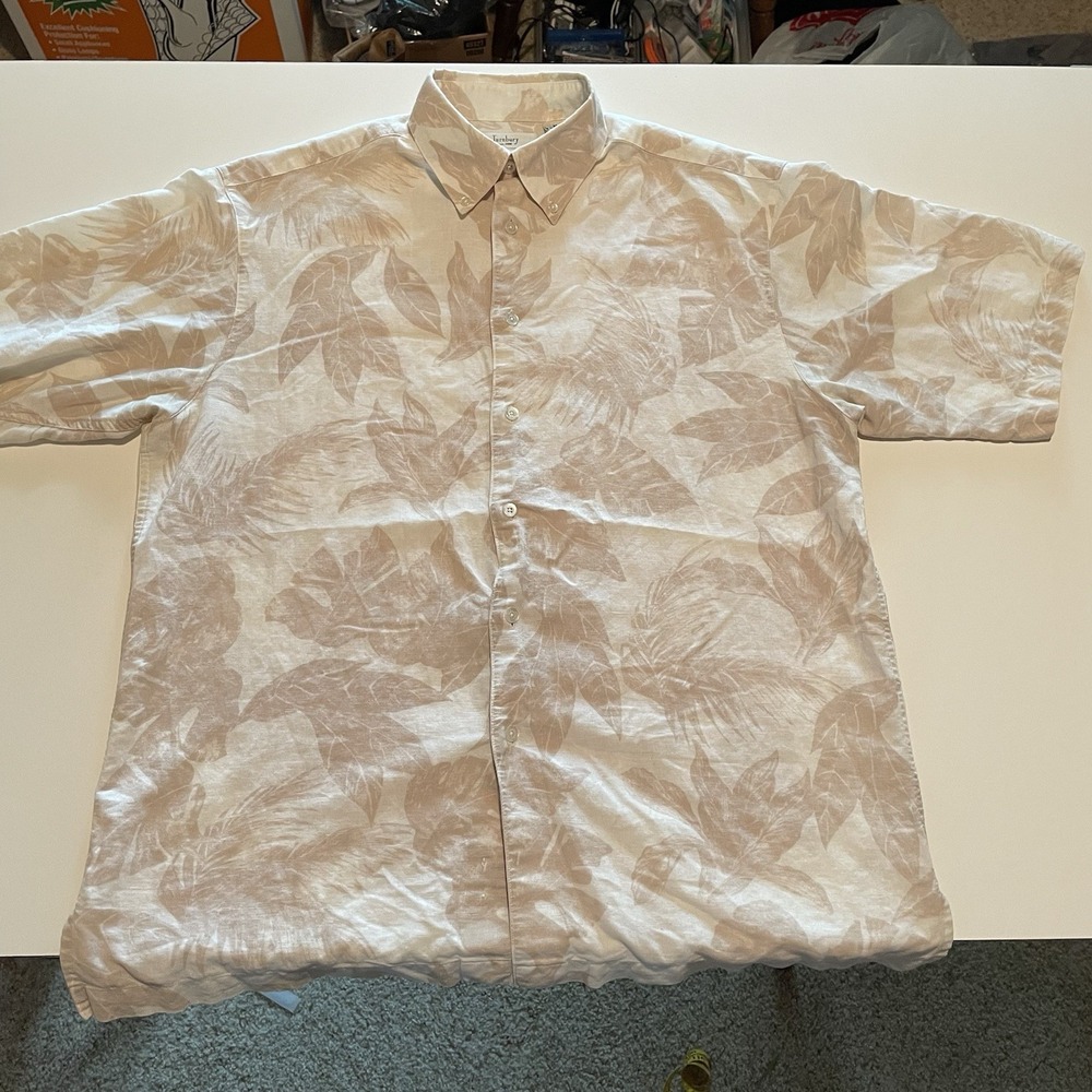 Turnbury European Fabric Men's Linen Blend Button Down Hawaiian Shirt Size Med